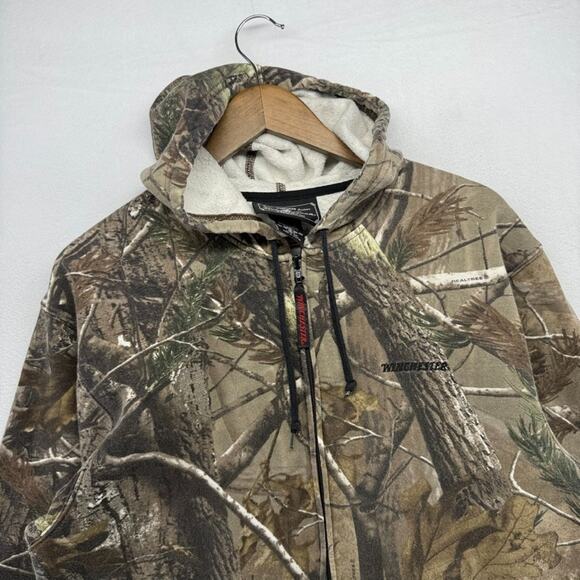 Vintage Winchester Hoodie Men's Large Green Camo Zip Sweatshirt Realtree y2k - Picture 1 of 7